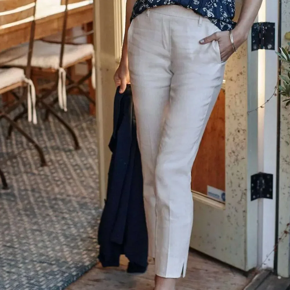 J. Jill Flax Linen Blend Crop Split Ankle Pants in Off White Size SP NWT